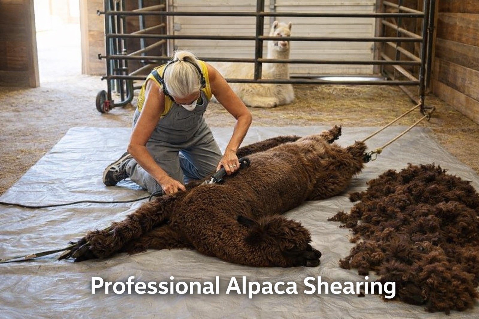 Professional alpaca shearing service in action
